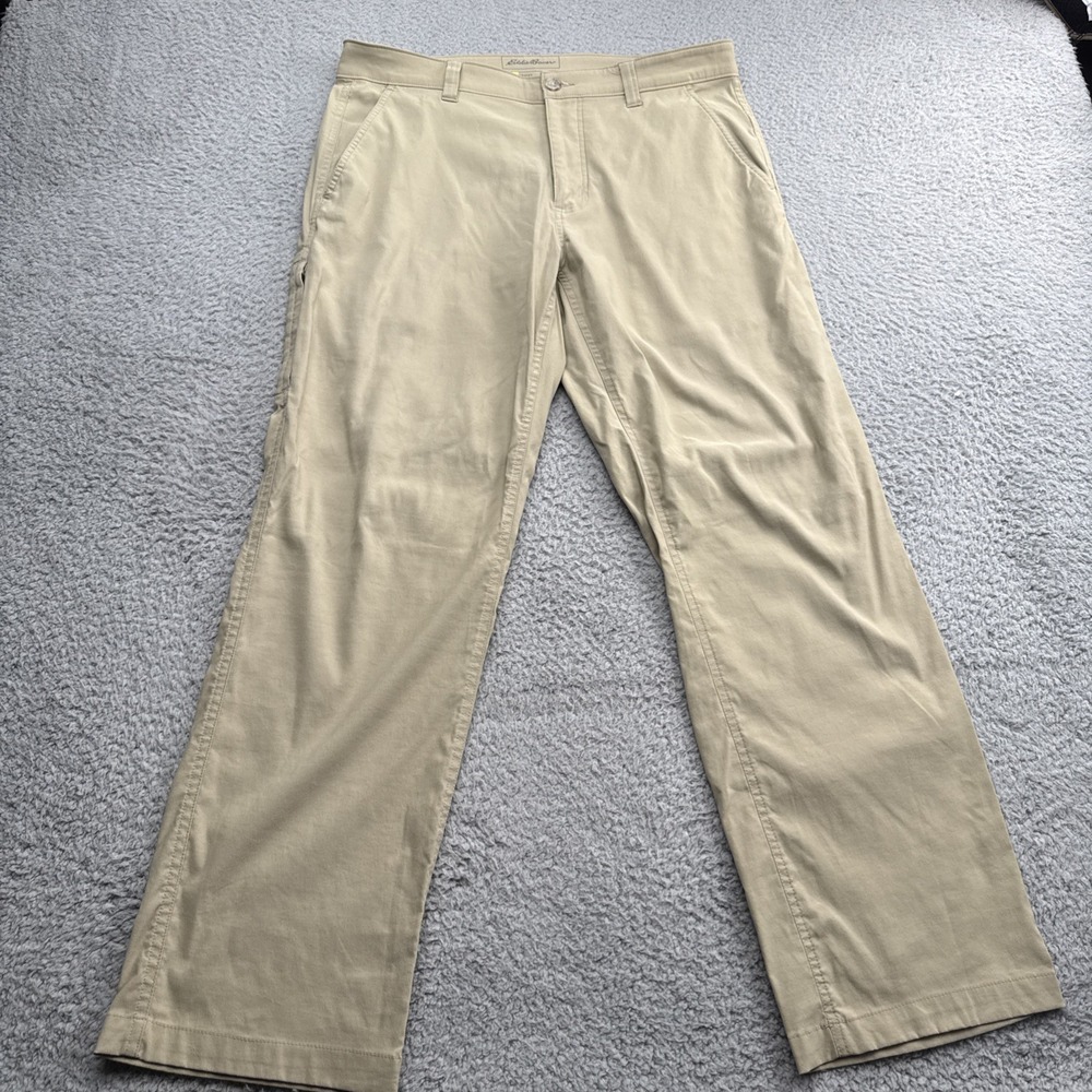 Eddie Bauer Travex Pants Mens 34 x 30 Tan Nylon Stretch Hiking Travel Outdoor